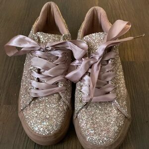 Pink Glitter Mia Rock Shoes With Ribbon Laces - Size US 7/European 37